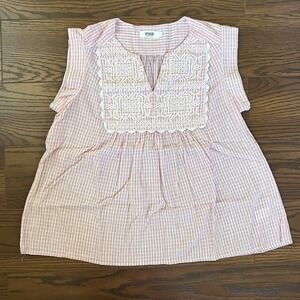 Women Swing Top Slight Crop Cap Sleeves Pink/White Small Crochet Accent Size L